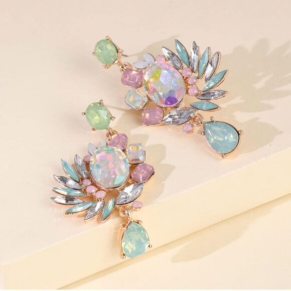 Dynasty Aurora Borealis Crystal Cluster Earrings - Picture 3 of 10